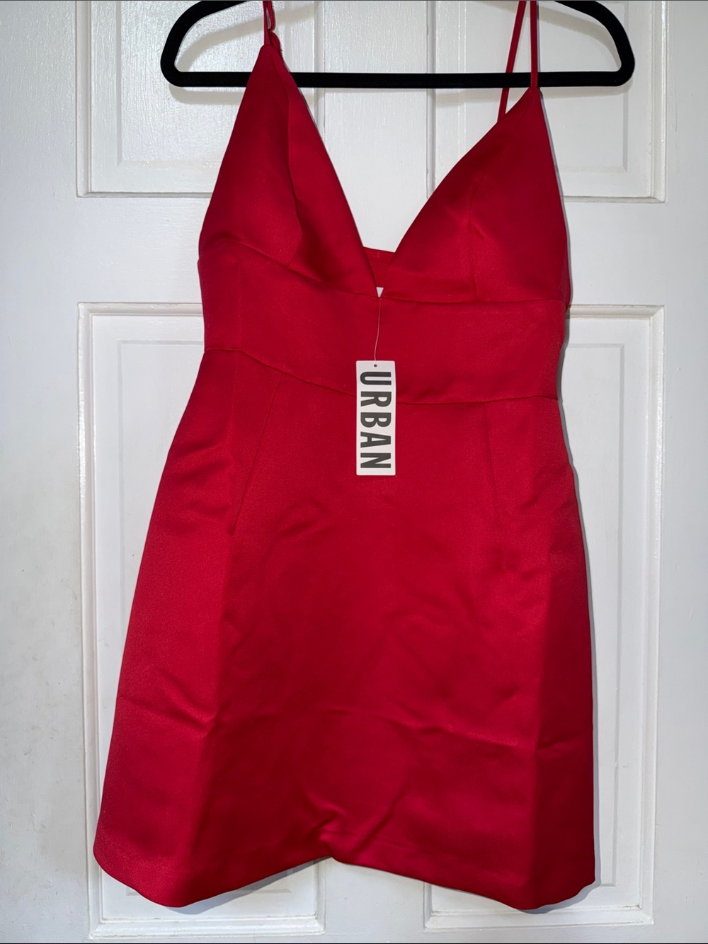 Urban Outfitters Bright Red Satin V-Neck Mini Dress size M NWT